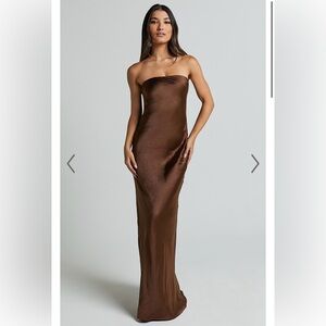 Strapless satin chocolate brown dress